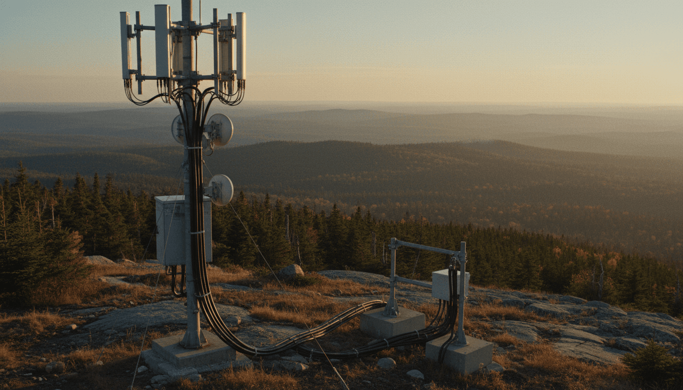 Network infrastructure equipment mounted on a remote hilltop in Morin-Heights, Quebec